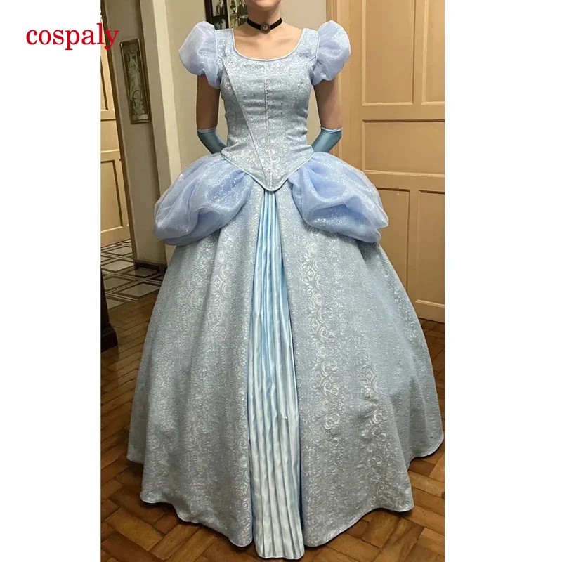 A Top Quality Cinderella Cosplay Costume Princess Dress With Butterfly Lace Up Corset Evening Halloween Party Clothing