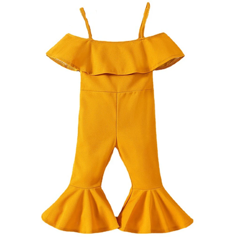 

Summer Children Clothes For Kids Girls Orange Flare Jumpsuit Korean Fashion Cute Solid Sleeveless Romper Toddler Overalls BC1570