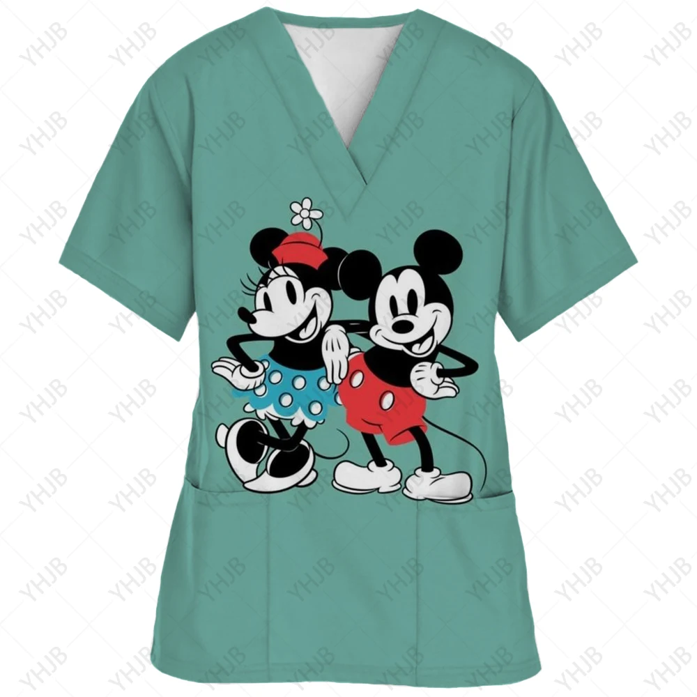 T Shirt Nurse Uniform Tops Disney T-shirt Mickey Shirts Pocket Woman Clothes Hospital T-shirts Minnie Mouse Top Women 2024 Tees