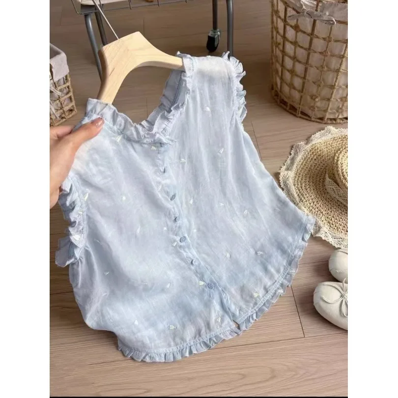 

Slimming Large Size Women's Shirt 2026 Spring Summer New Single Button Vest Fashionable Trendy Long Sleeve round Neck Top