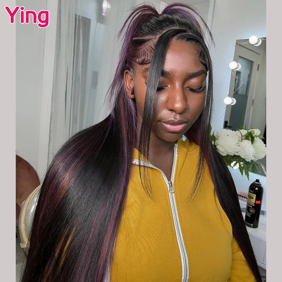 Highlight Grape Purple Colored Bone Straight 6X4 Lace Closure Wig PrePlucked Brazilian Remy 13x6 Lace Frontal Human Hair Wig