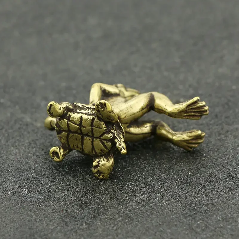 Vintage-Schildkröten- und Froschfigur aus Messing – handgefertigte Schreibtischdekoration aus massivem Kupfer, perfekt für Zuhause, Büro, Urlaubsdekorationsspielzeug – Detail 6
