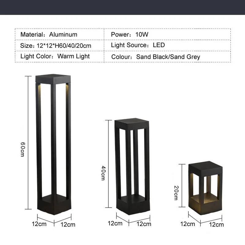 Modern Aluminum 10W LED Outdoor Lawn Light IP65 Waterproof Garden Bollard Lamp AC85-265V Villa Courtyard Park Landscape Lighting