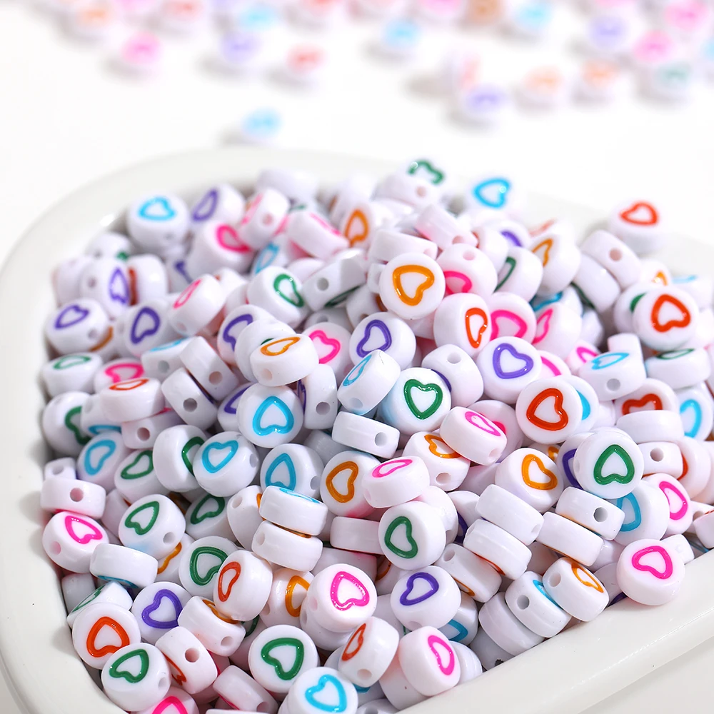 100pcs/Lot 7mm Flat Round Acrylic Letter Beads Heart  Emoticons Beads for Jewelry Making DIY Charms Bracelet Necklace