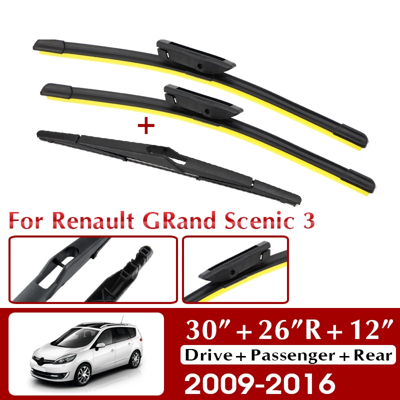 Wiper Front Rear Wiper Blades Set For Renault GRand Scenic 3 2009-2014 2015 2016 Windscreen Silicon Refill 30