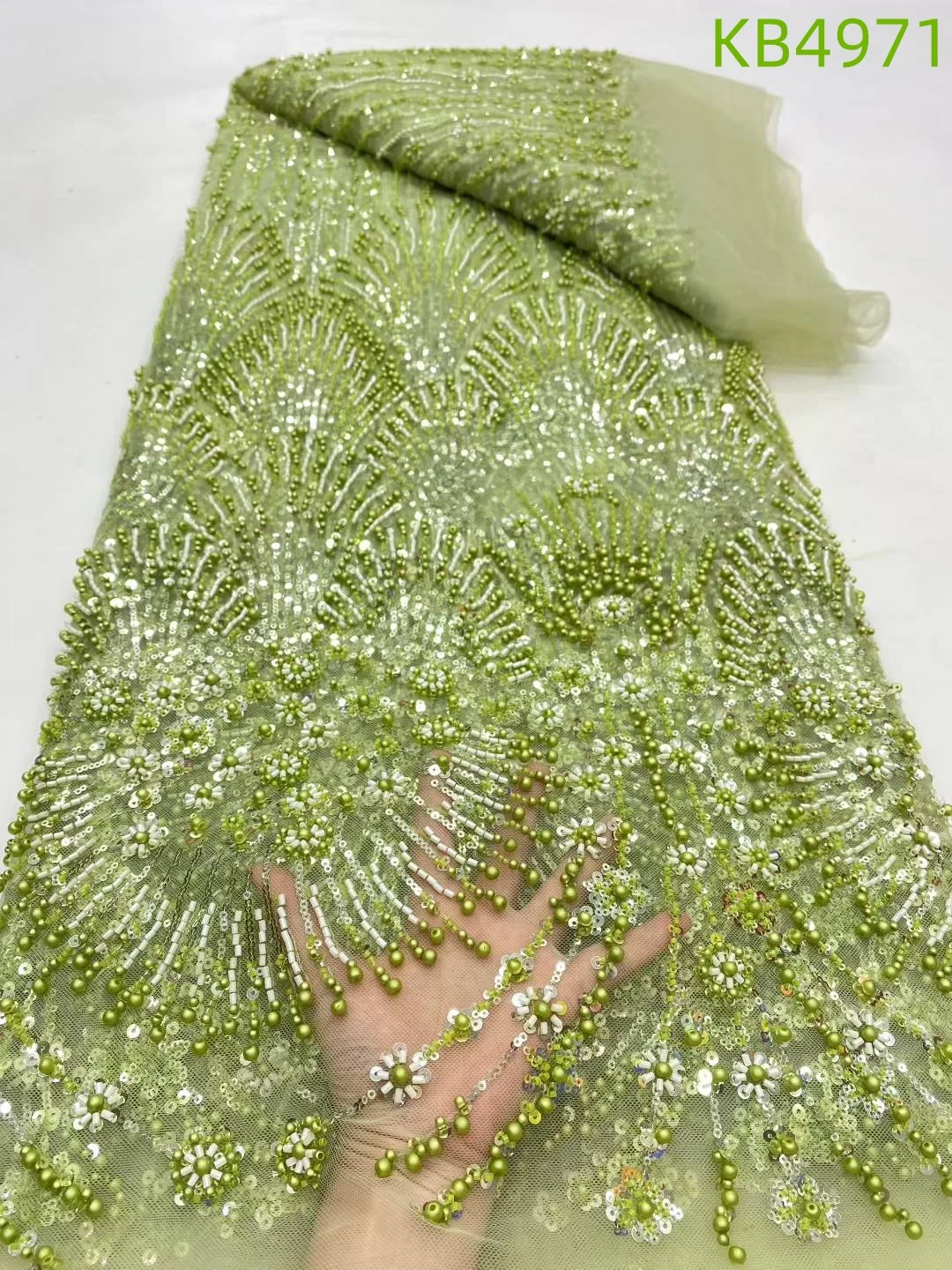 Peals With Sequins Fabrics African Fabric Lace High Quality 2025 Sequence French Mesh Lace Fabrics For Wedding Dress KB4971