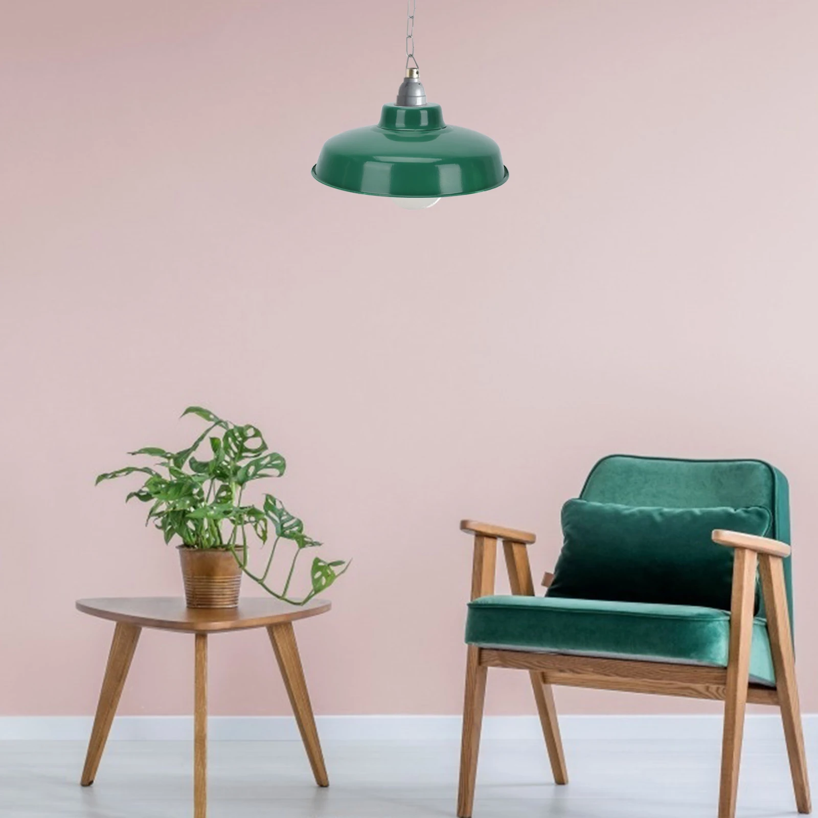 

Vintage Green Lampshade 1 Set Deep 35cm E27 50cm Chain Enamel Wall Ceiling Pendant Light Shade Dust Protective Cover Home Decor