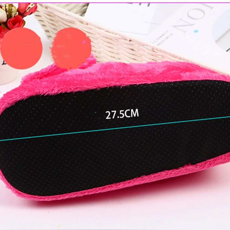 Red Flamingo Plush Slippers Women Indoor Thickened Warm Anti-slip Shoes Women\'s Fulffy Fur Slides Couple Home Cotton Slippers