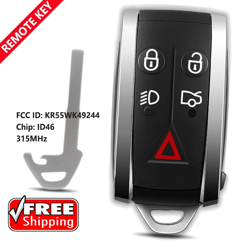 DIYKEY for Jaguar XK XKR 2006-2008 , XK XF 2009-2015 KR55WK49244 Keyless Go Smart Remote Key ID46 ASK/FSK 315MHz/433MHz