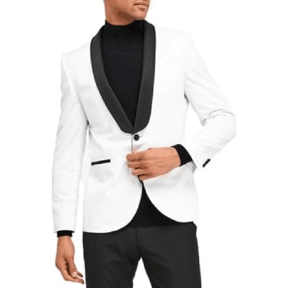 Single Piece White Suit Jacket Fashion High-end Black Lapel Minimalist Slim Fit Male Formal Occasion Top