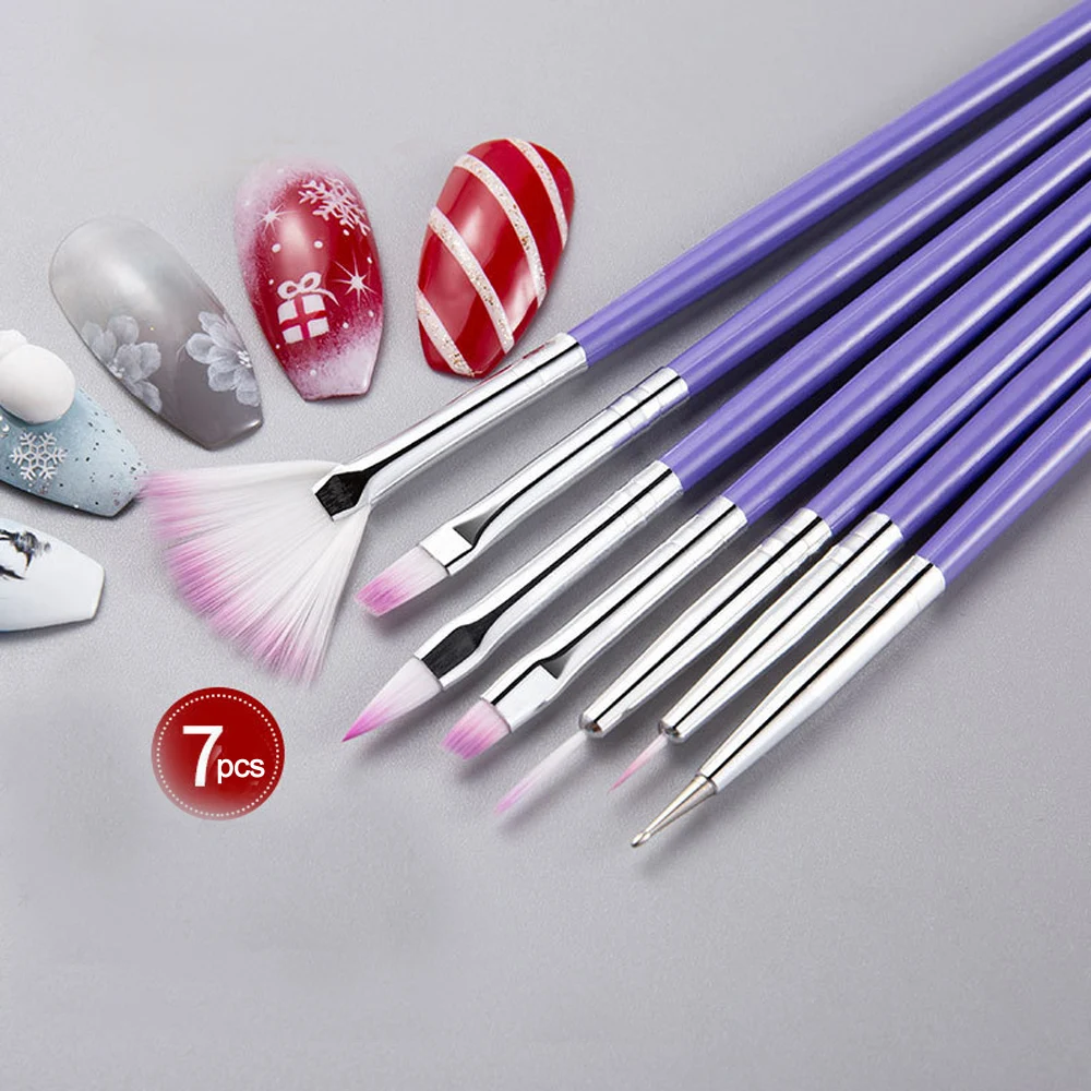 

7pcs Purple Nail Art Liner Brush Set Gradient UV Gel Liner Painting Brushes Drawing Flower Brushs Multi Painting Nail Tools