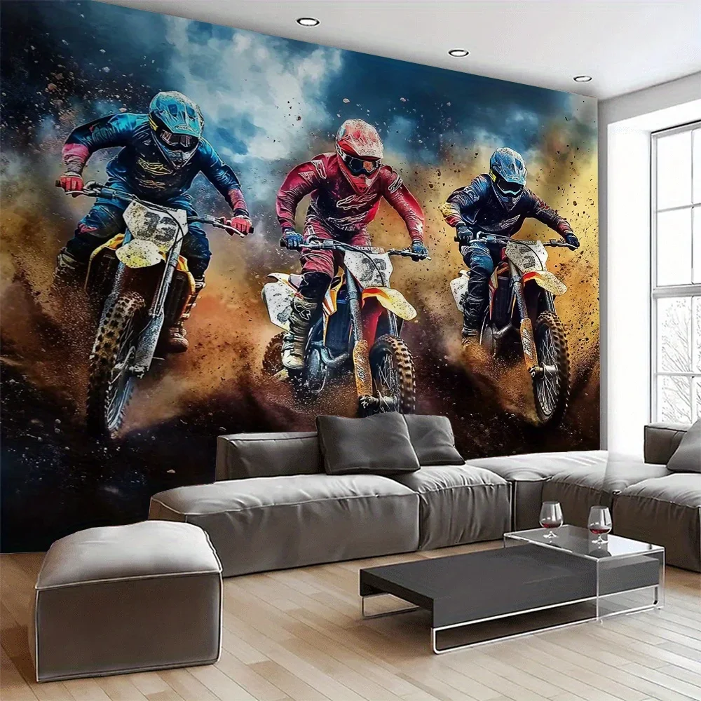 Motocross Racing Action Tapestry Extreme Sports Wall Art Adrenaline Motorcycle Decor Dirt Bike Riders Print Gamers Room Man