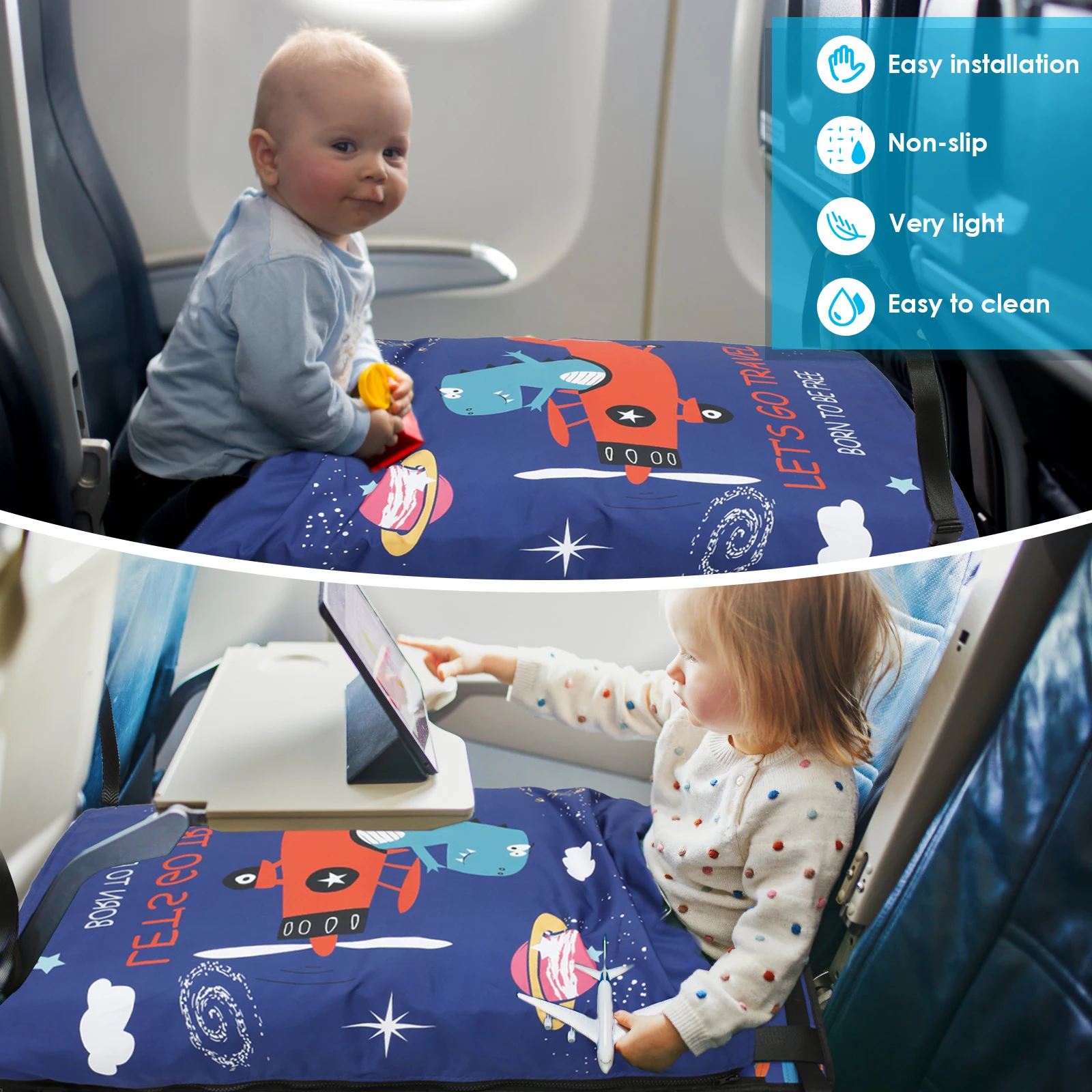 Toddler Travel Airplane Bed with Quilt Portable Children Pedals Beds Comfortable Aircraft Hammock Seat Extender Extra Leg Room