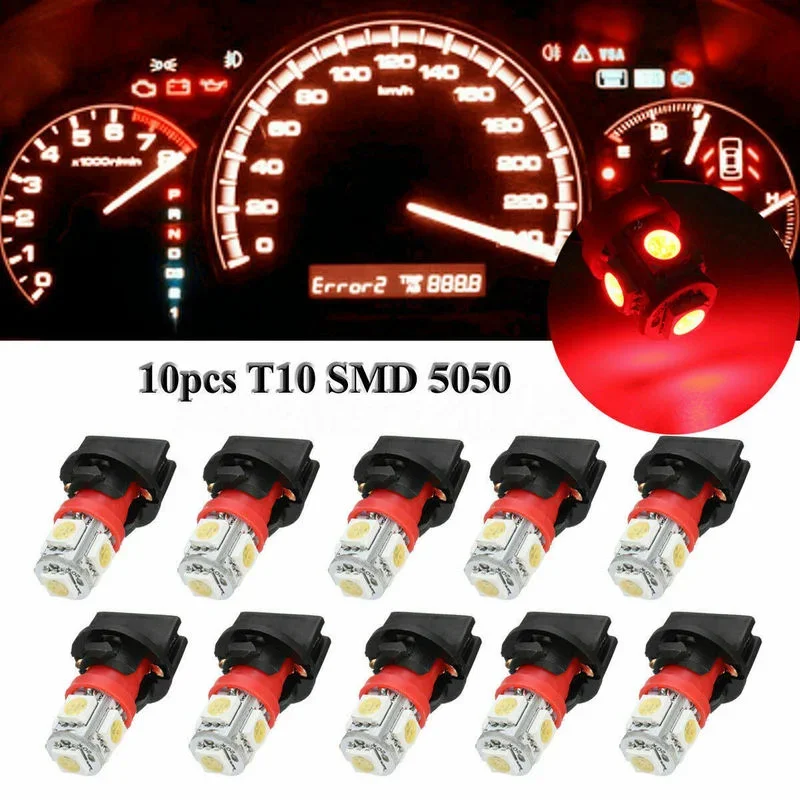 10X Universal Red T10 168 194 Car LED Bulbs Instrument Gauge Cluster Dash Light W/ Sockets Car Auto Interior Accessories