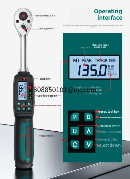 High precision electronic digital torque wrench with adjustable torque in kilograms and tester for steel bars