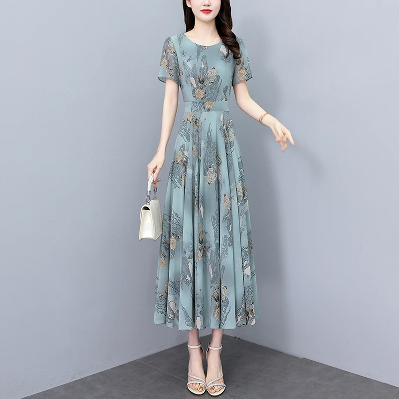 2025 Summer Floral Chiffon Casual Korean Boho Dress for Women Elegant Bodycon Vintage Night Dress Chic Prom Party Long Vestidoss