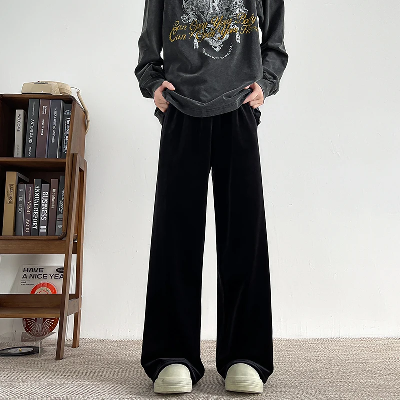 Pleuche Casual Pants Korean Style Mens Fashion Wide-leg Mopping Trousers Male Oversize Straight Droop Pants Plus Size 8XL-M