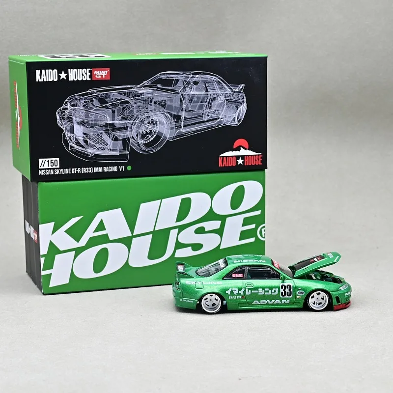 KAIDO HUIS MINIGT1/64 Skyline GTR R33 Legering Motorvoertuig Speelgoed spuitgieten Metalen Model Collectie Jongen Kerstcadeaus
