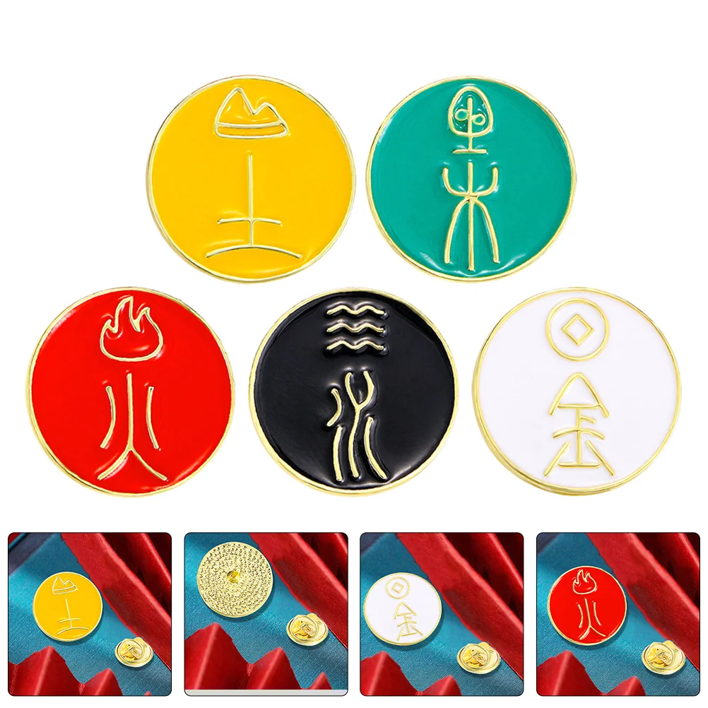 

5 Pcs Apparel Brooch Clothing Pin Alloy Chinese Character Brooches