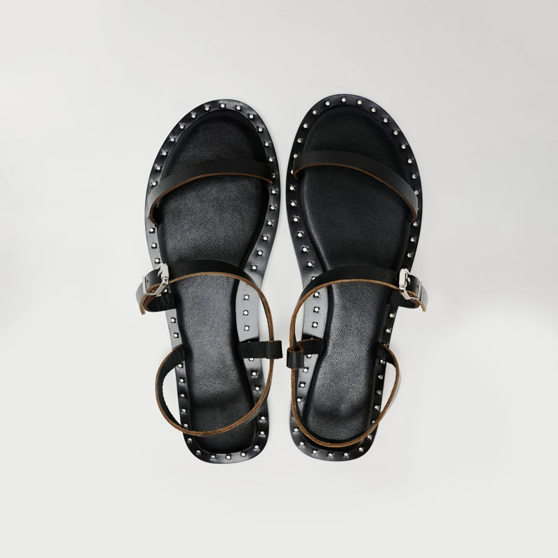 

Летние римские гладиаторы, женские сандалии на плоской подошве, кожаные сандалии с заклепками Briti Sle, праздничные туфли на плоской подошве, модные женские тапочки
