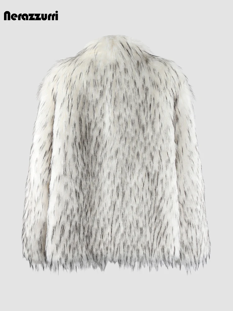 Nerazzurri Winter Oversized Thick Warm Hairy Shaggy White Faux Fox Fur Coat Women Luxury Designer Clothes Fluffy Jacket 2024