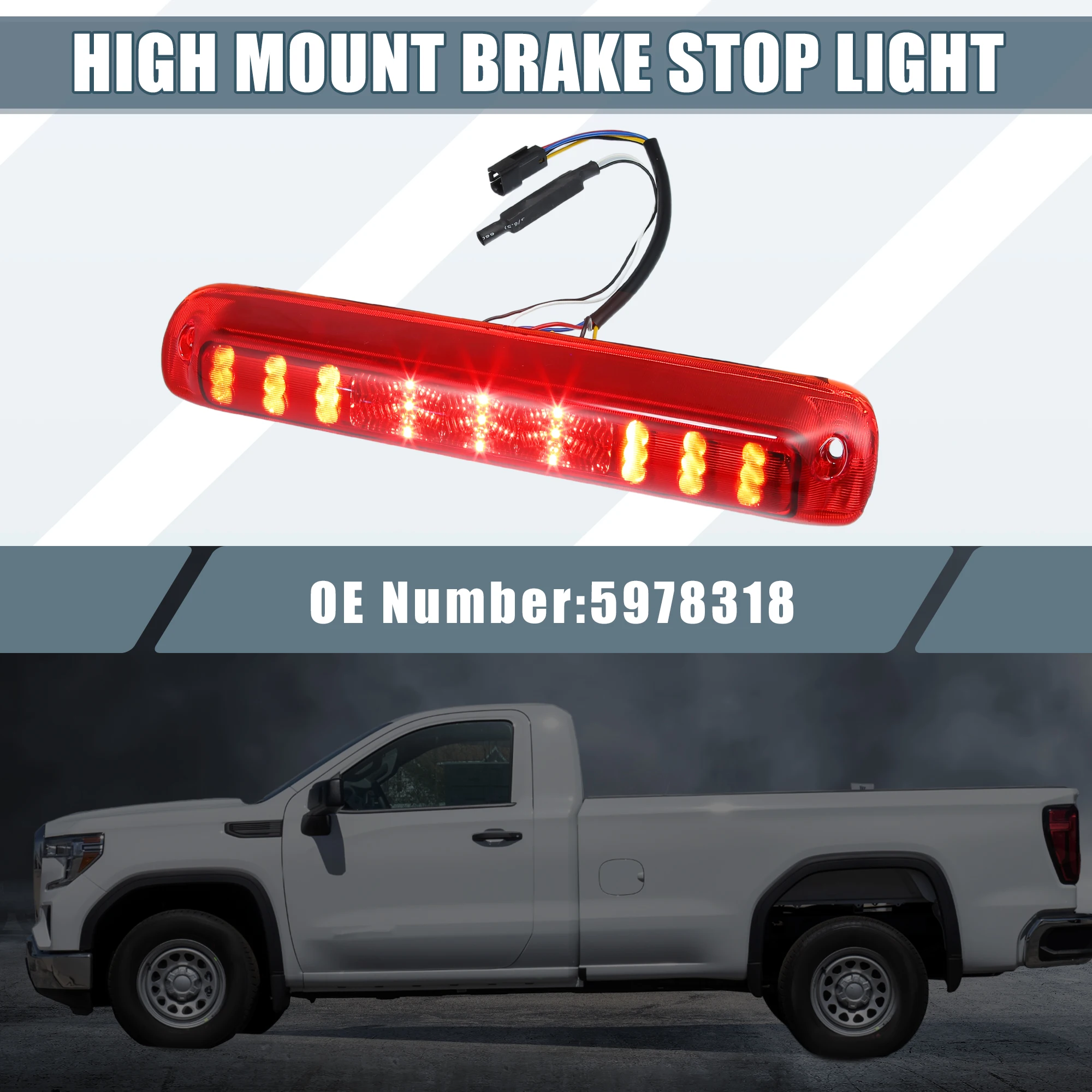 Uxcell Tail High Mount Brake Stop Light No.5978318 3rd Third Brake Light for GMC Sierra 1500 1999-2007 ABS Rear Red