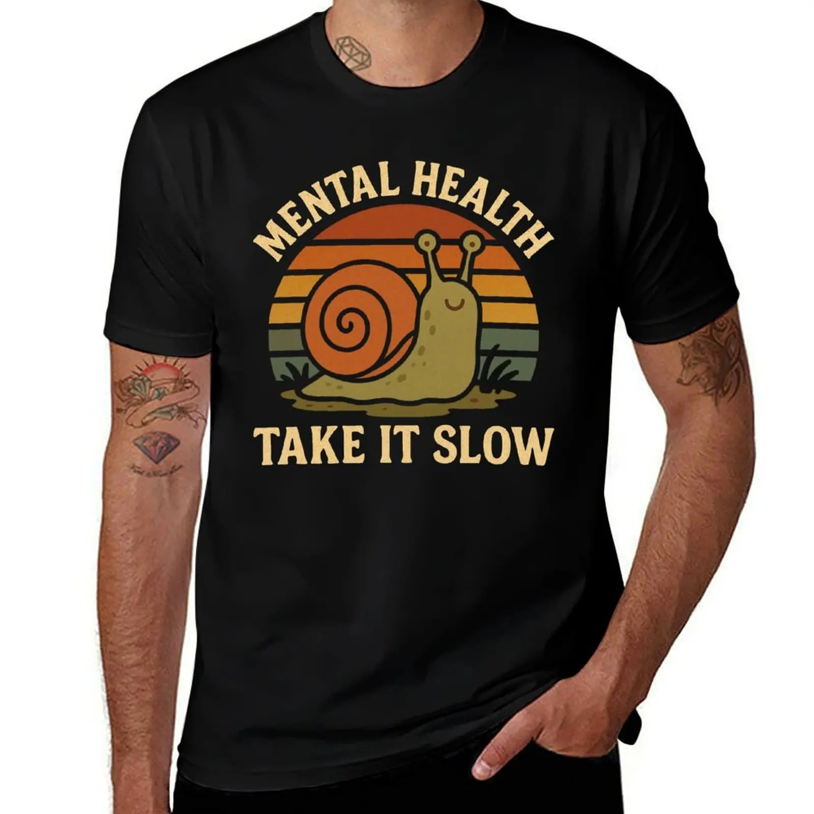 

Mental Health Snail – Take It Slow Retro Vintage Design T-Shirt cute clothes Blouse boys whites workout shirts for men