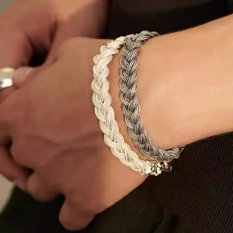 BOCAI NEW  S925 Silver Retro Fashion Luxury  Ol Design Knitting Fried Dough Twists Braid Bracelet Men And Women