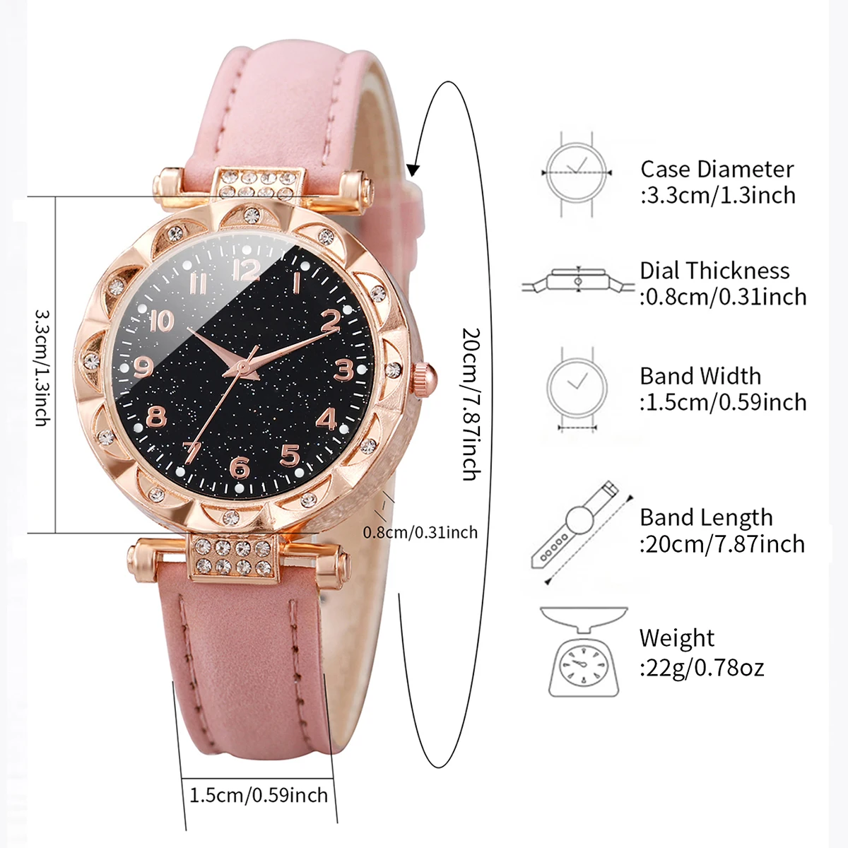 6PCS/Set Fashion Starry Sky Women Watches Leather Band Analog Quartz Watch Diamond Heart Jewelry Set