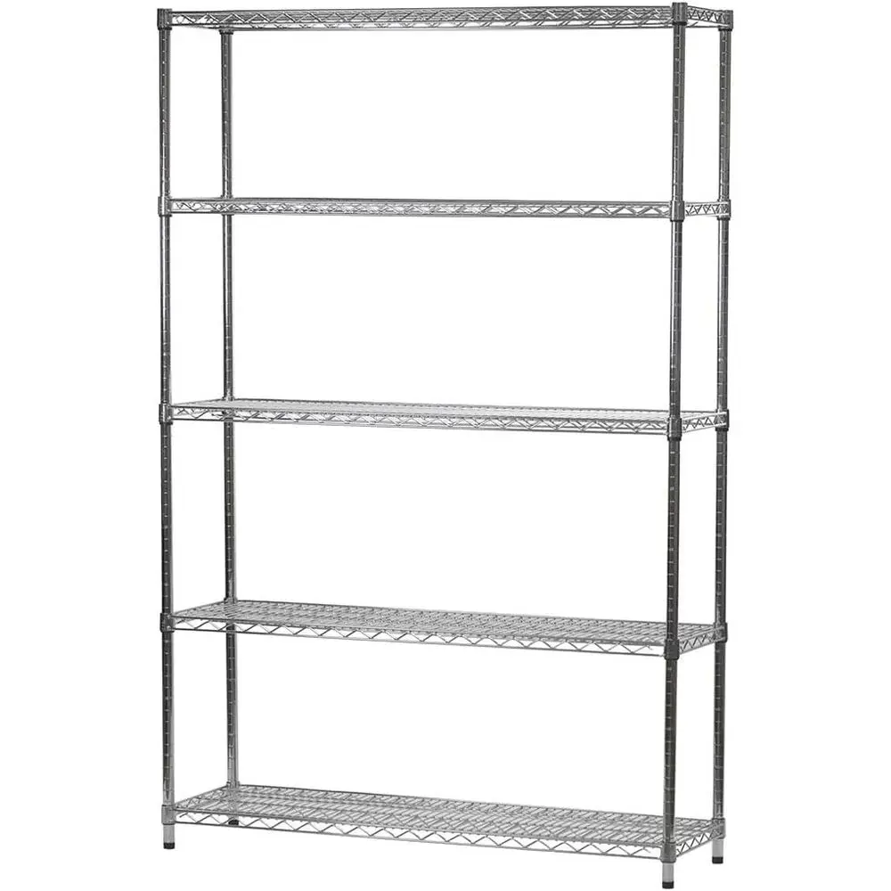 

Стеллаж из хромированной проволоки, 14 дюймов глубина x 48 дюймов ширина x 64 дюймов высота, 5-ярусный, грузоподъемность 800 фунтов