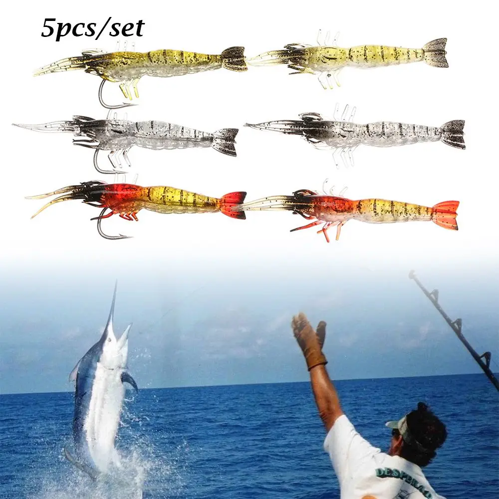 5Pcs/Lot New Biomimetic Soft Creative Hook Worm Silicone Shrimp Fake Bait Silicone Prawn Lure Single Hook