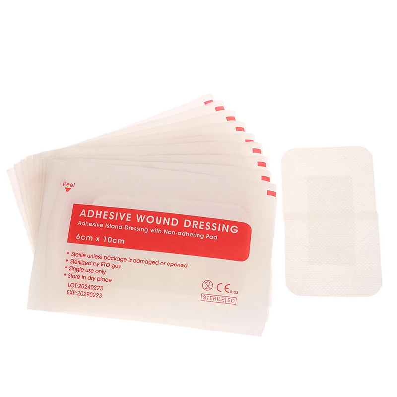 Hemostasia adesiva médica não tecida respirável, molho de gesso, bandagem band-aid, ferramenta de primeiros socorros, feridas, 6x7cm, 6x10cm, 10pcs