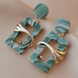 Green Acrylic Earrings Inset Rhinestone Geometric Square Earrings Ins Fashion Temperament Earrings Accessories Wholesale 183