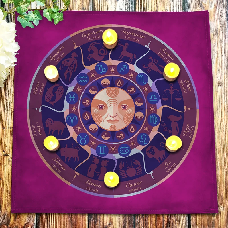 

49cm Tarot Tablecloth Velvet Altar Cloth Pagan Astrology Sun Face Moon Phase Zodiac Signs Witchcraft Divination Oracle Card Pads