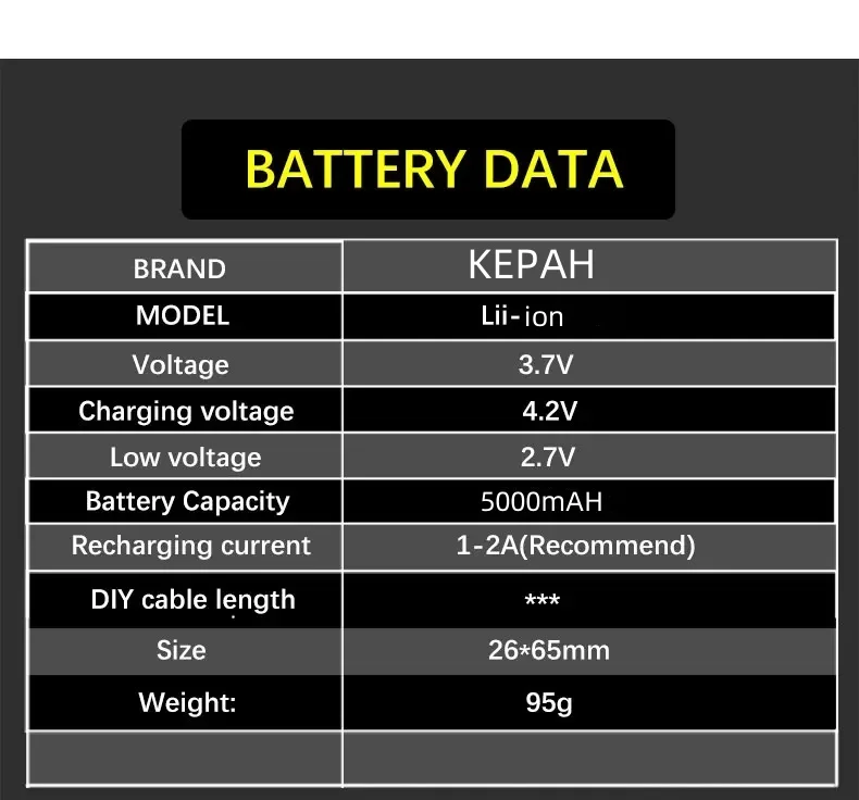 KEPAH 26650 5000mAh Li-ion 3.7v Rechargeable Battery 20A Discharge 3.6V Power batteries +DIY Nickel Sheets