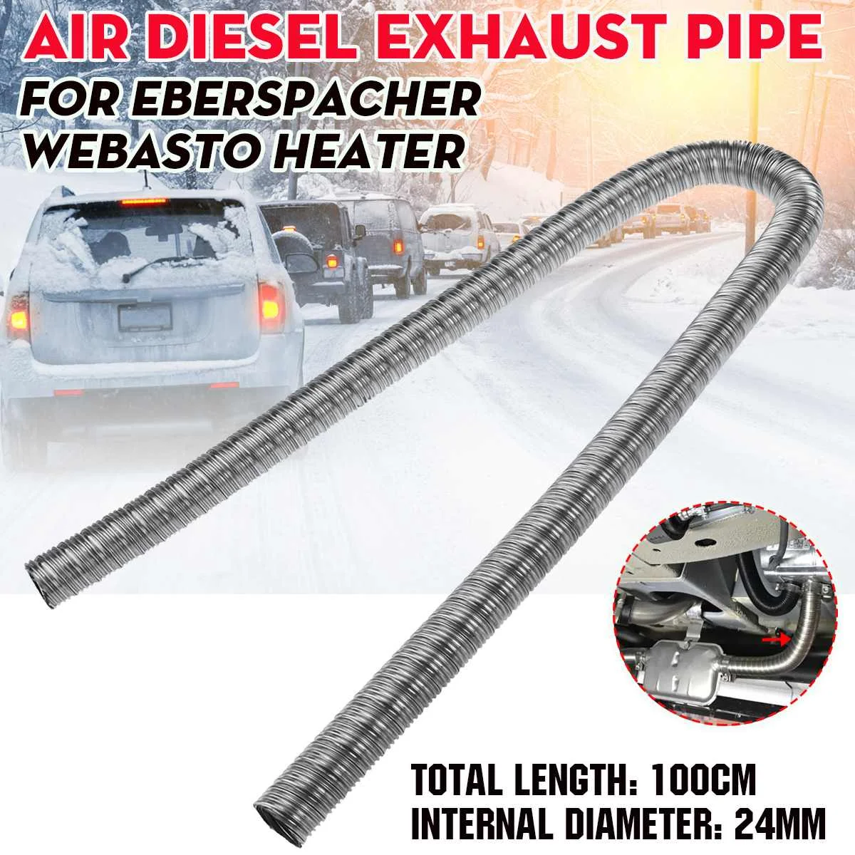 24mm 100cm Dual-layer Air Diesel Heater Exhaust Pipe w/Cap Exhaust Muffler Silencer For Webasto Eberspacher Heater