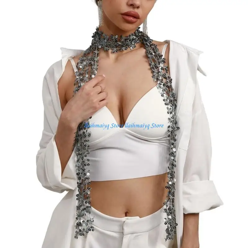 573b Женский шарф с блестящими блестками, блуждающими легким воротником для банкетов