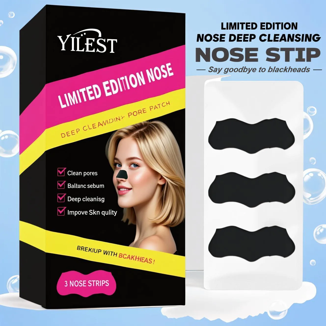 Tiefenreinigende Nasenporenstreifen, 3-teilig – Mitesser entfernen und Öl mit Hexennaspeln reduzieren, Poren verfeinern, für glatte, saubere Haut