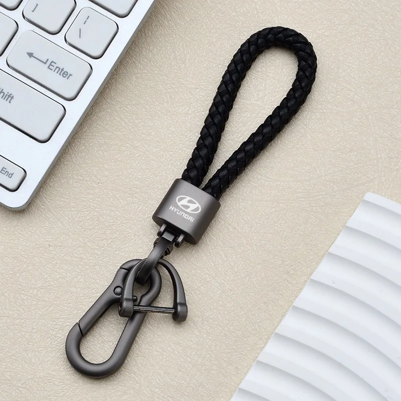 Leather Woven Rope Car Keychain Badge Emblem For Hyundai i10 i20 i30 ix25 ix35 Sonata Tucson Elantra Veloster Kona Santafe Cruz