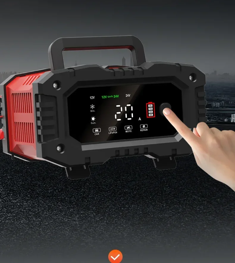 Tragbares 10A/20A-Ladegerät für Start-Stop-Batterien, Autoreparatur und Schnellladung für 12 V/24 V AGM LiFePO4-Auto, LKW, Motorrad – Detail 6