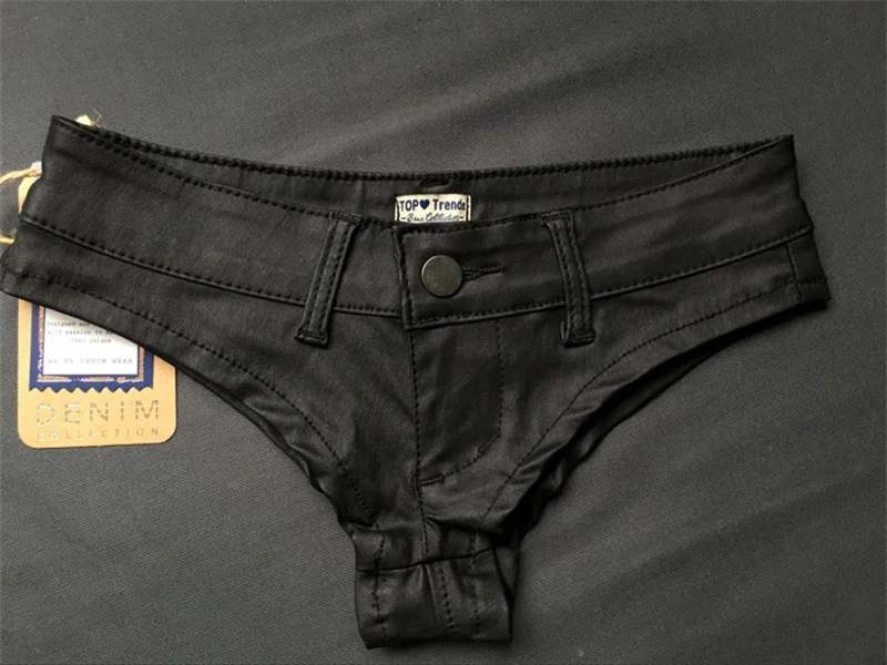 여성 로우 웨이스트 스트레치 미니 데님 반바지 핫팬츠 비치 파티 클럽웨어 블랙 스키니 PU 인조 가죽 반바지