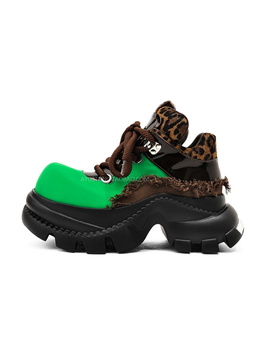2025 Models Big Head Platform Women's Leopard Print Small Man Height Increase British Style Muffin Sole Single Dad Shoes