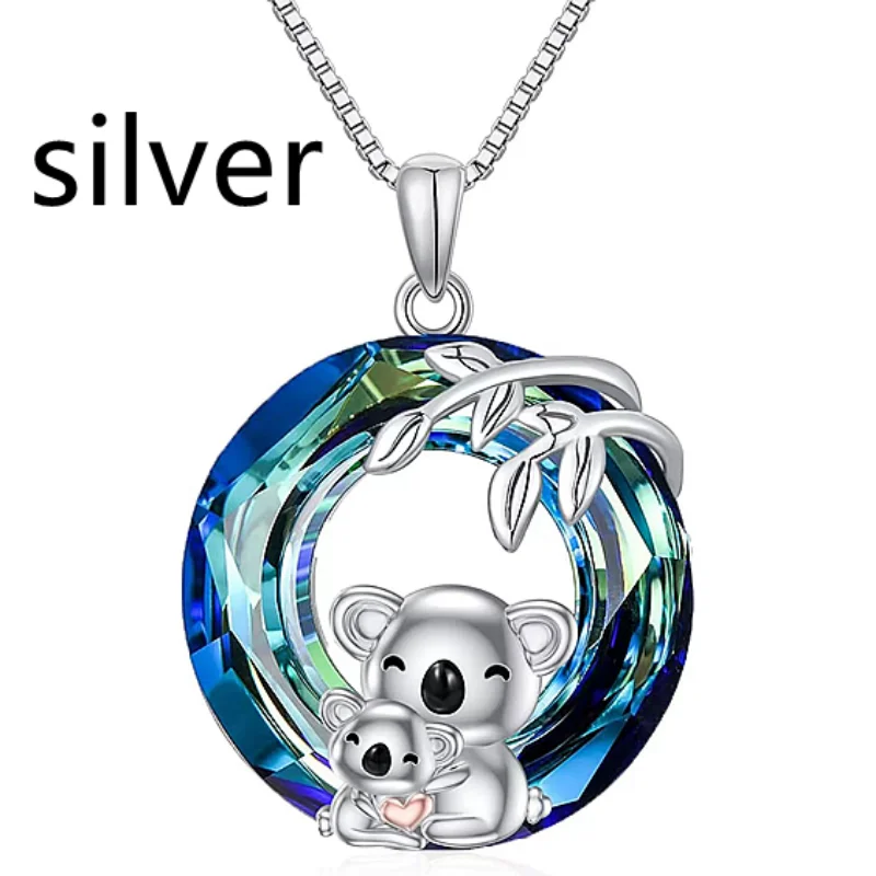 Fashion Mother Child Koala Bear Crystal Necklace Engagement Necklaces for Women Stainless Steel Animal Jewelry Halloween Gift