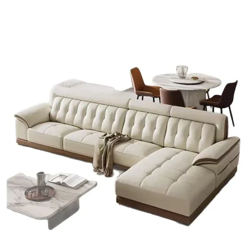 Sofa mewah ringan, sofa kulit sapi lapis pertama, kesederhanaan modern, sofa ruang tamu, kombinasi apartemen besar dan kecil