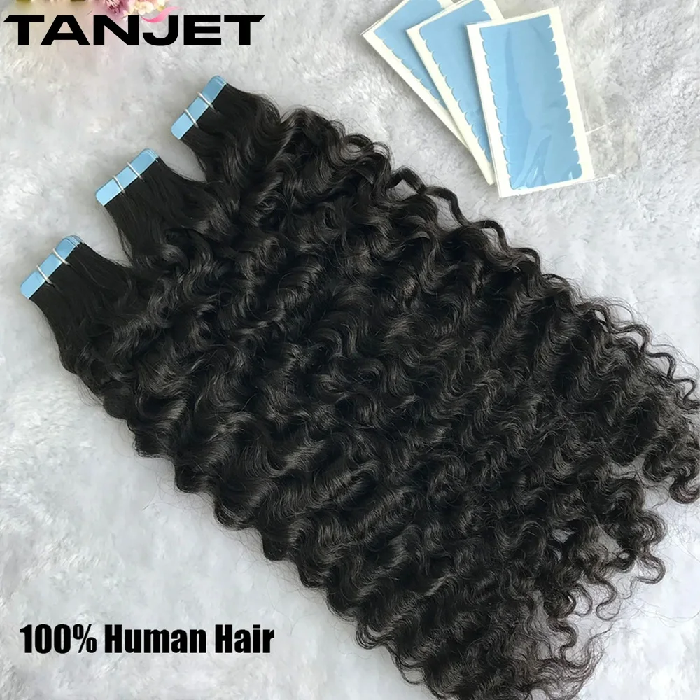 

Water Wave Tape In Hair Extensions Human Hair Natural Wavy Curly PU Weft Tape Ins Hair Real Remy Hair Extensions 20pcs/pack