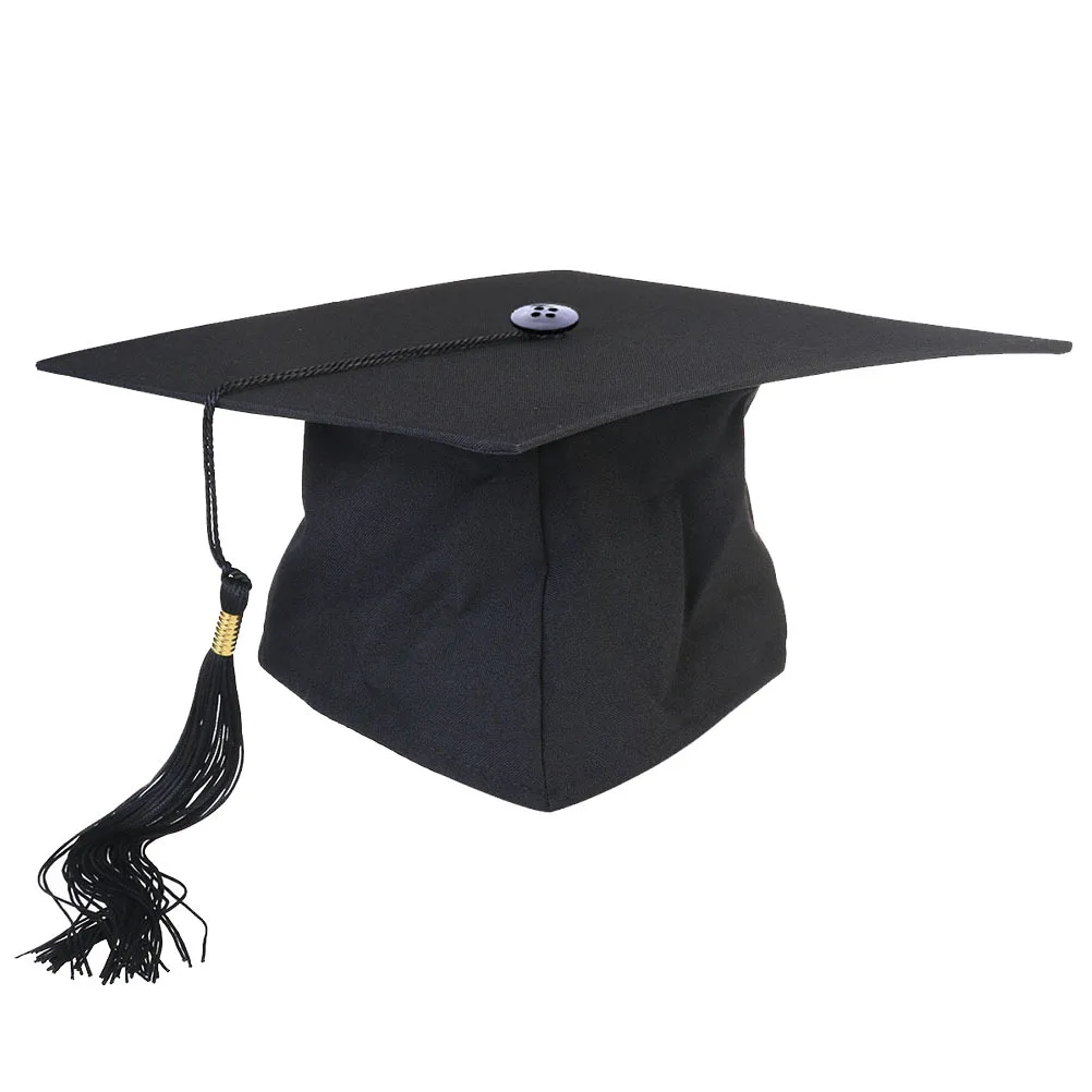 

Black Graduation Cap 24*24Cm Adjustable Board Hat For College Ceremony Party Accessory Polyester Tassel Adult