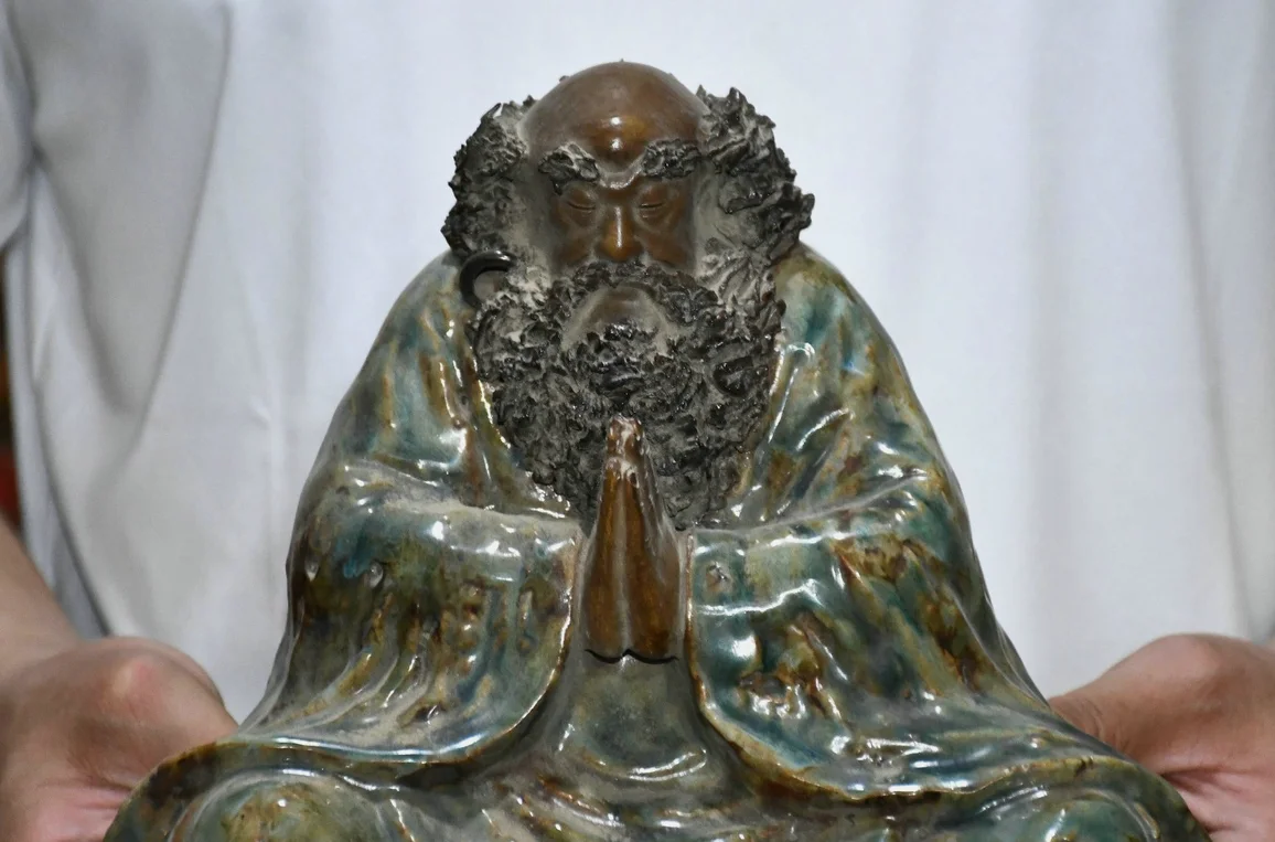 10'' Old Dynasty Wucai Porcelain Rohan Lohan Arhat Damo Dharma Buddha Statue