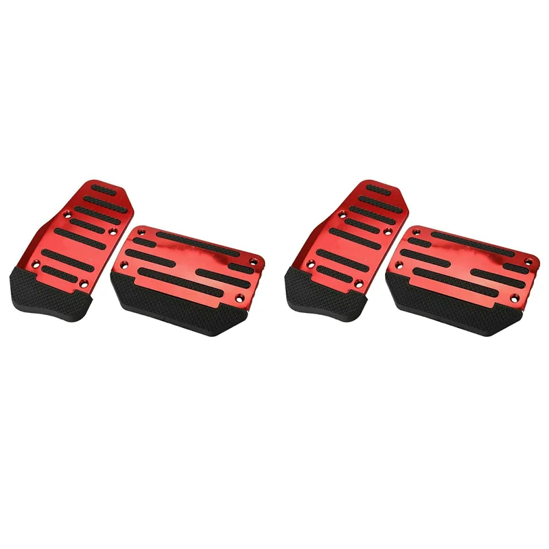 2X Pedal Akselerator Gas Merah Universal dan Penutup Pedal Rem Bantalan Kaki Anti-selip untuk Transmisi Otomatis Mobil