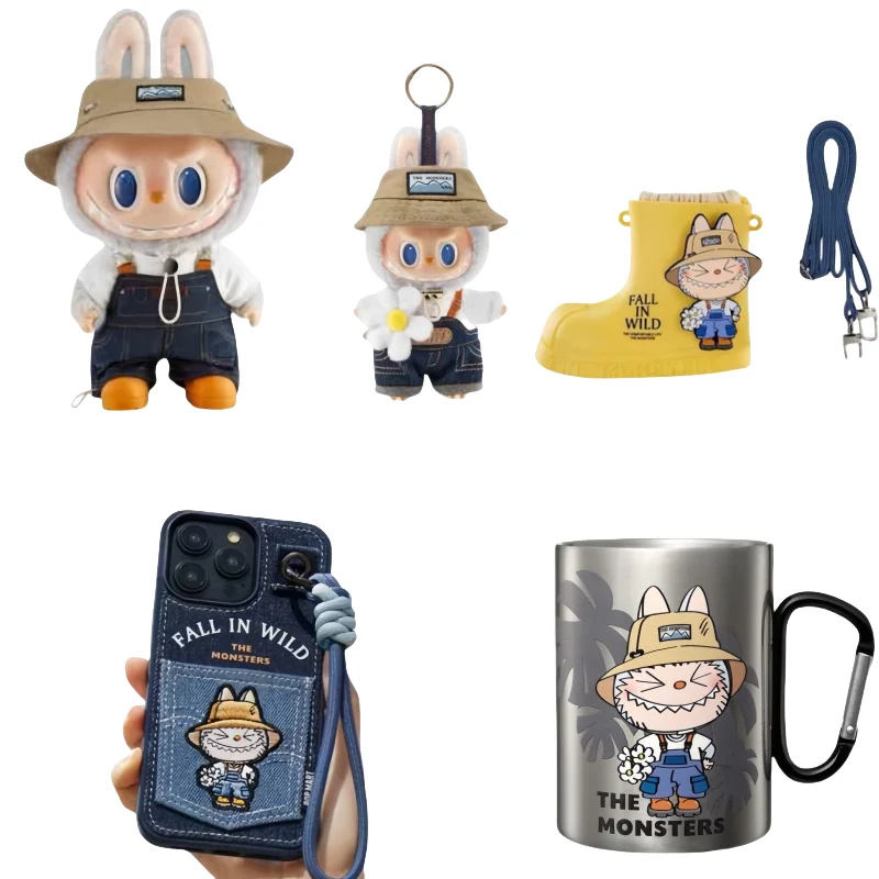 Original The Monsters Labubu Fall In Wild Figure Cute Shoulder Denim Bag Water Cup Iphone 14 Promax 15 Promax Shell Keychain Toy