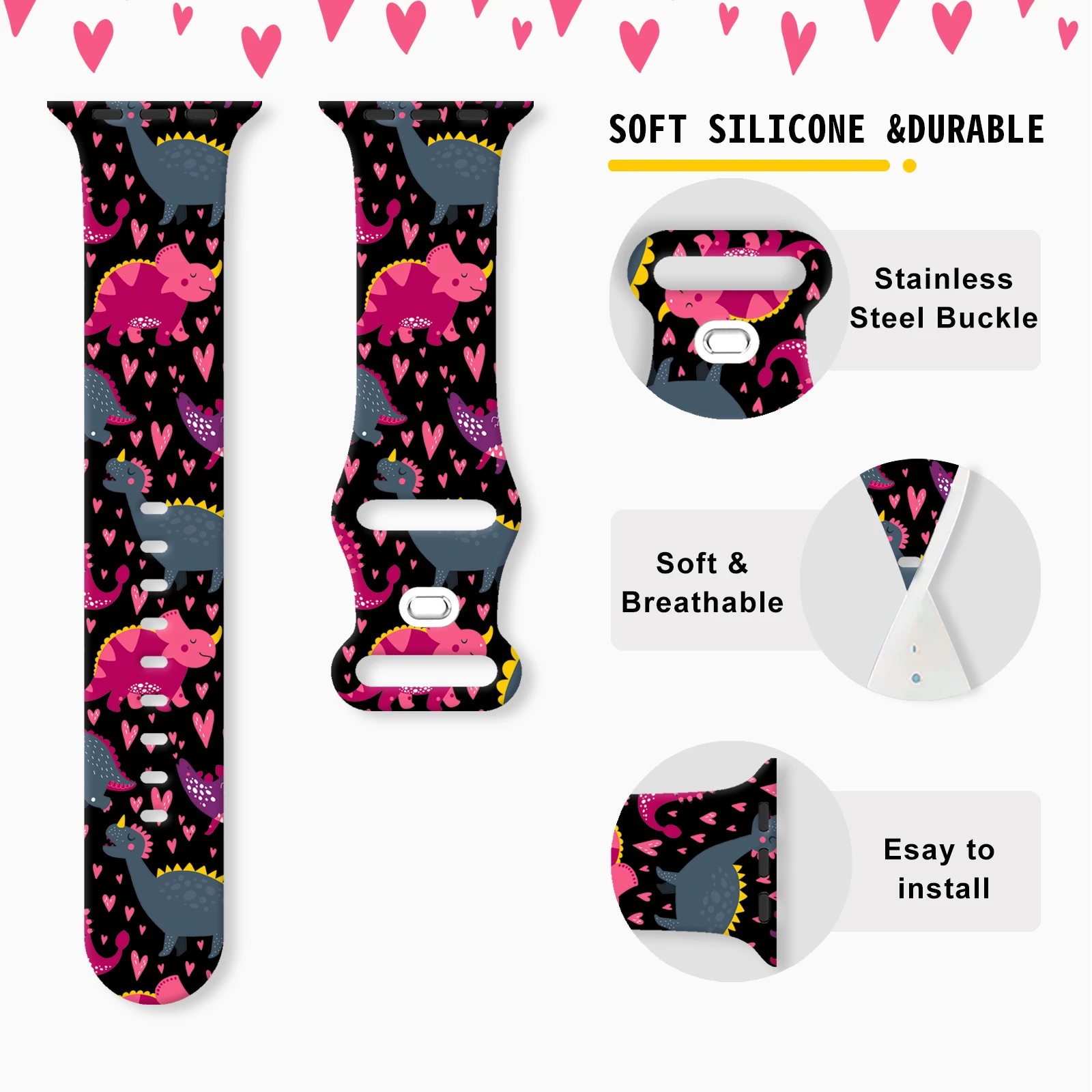 カラフルな恐竜シリーズプリントストラップ Apple Watch 11 10 9 用シリコンバンド交換可能なブレスレット iWatch 46/44/42mm ウォッチバンド用